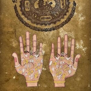 Crafting Divinity Vintage Jaipur Government Seal Palm Art, Hand-Painted Indian Spiritual Wall Décor, Traditional Artwork