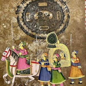 Cultural Art Handmade Indian Heritage Painting – Royal Procession Art | Unique Wall Décor | Gift for Home, Office, or Festive Occasions with Historic Jaipur Court Stamp
