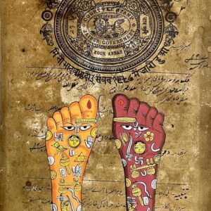 Laxmi Handicraft’s Crafting Divinity collection Vintage Jaipur Court Stamp Art Print, Traditional Indian Spiritual Feet Design, Hand-Painted Wall Décor